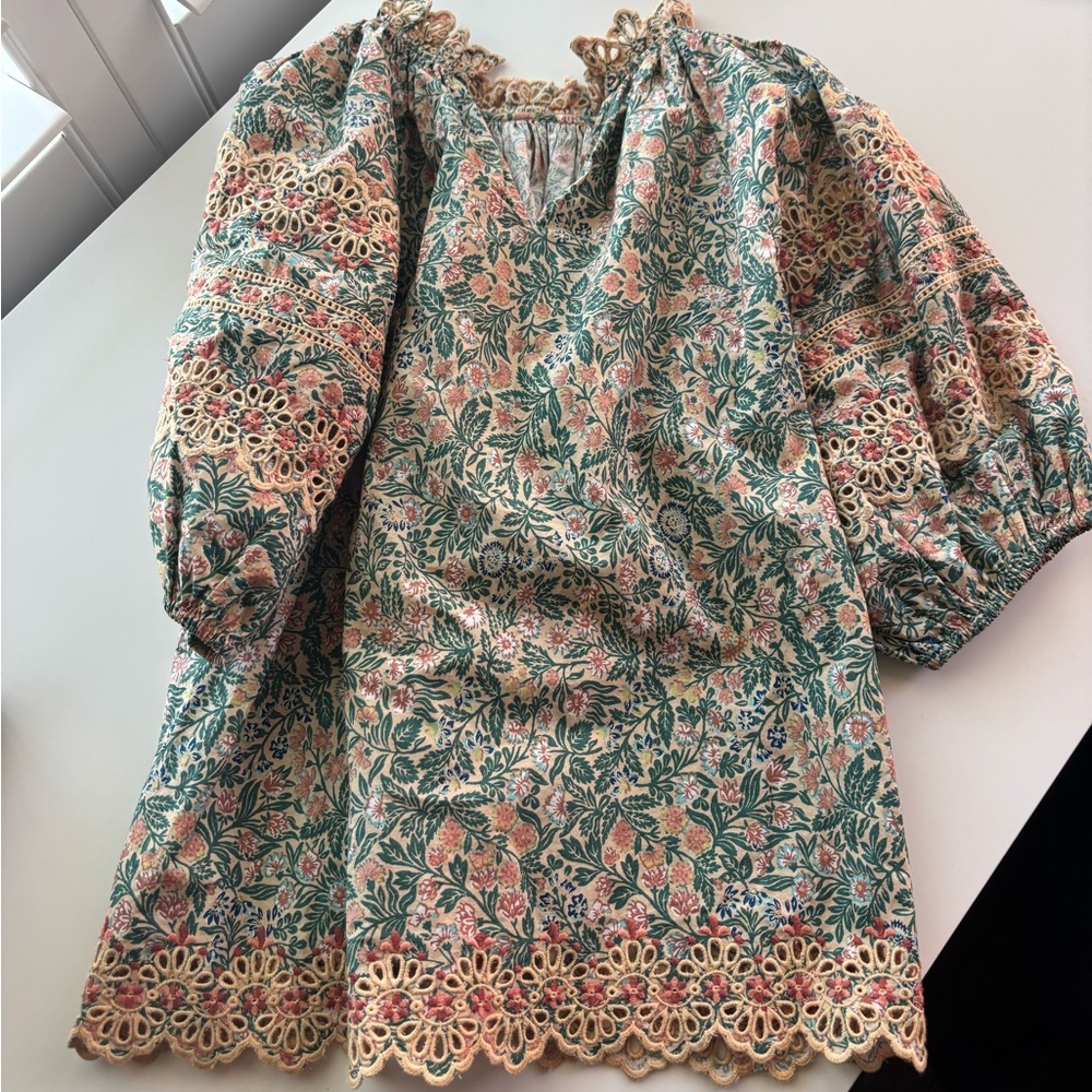 Ulla Johnson Lorna Floral Print Poplin Embroidered Blouse 00 - Picture 5 of 9